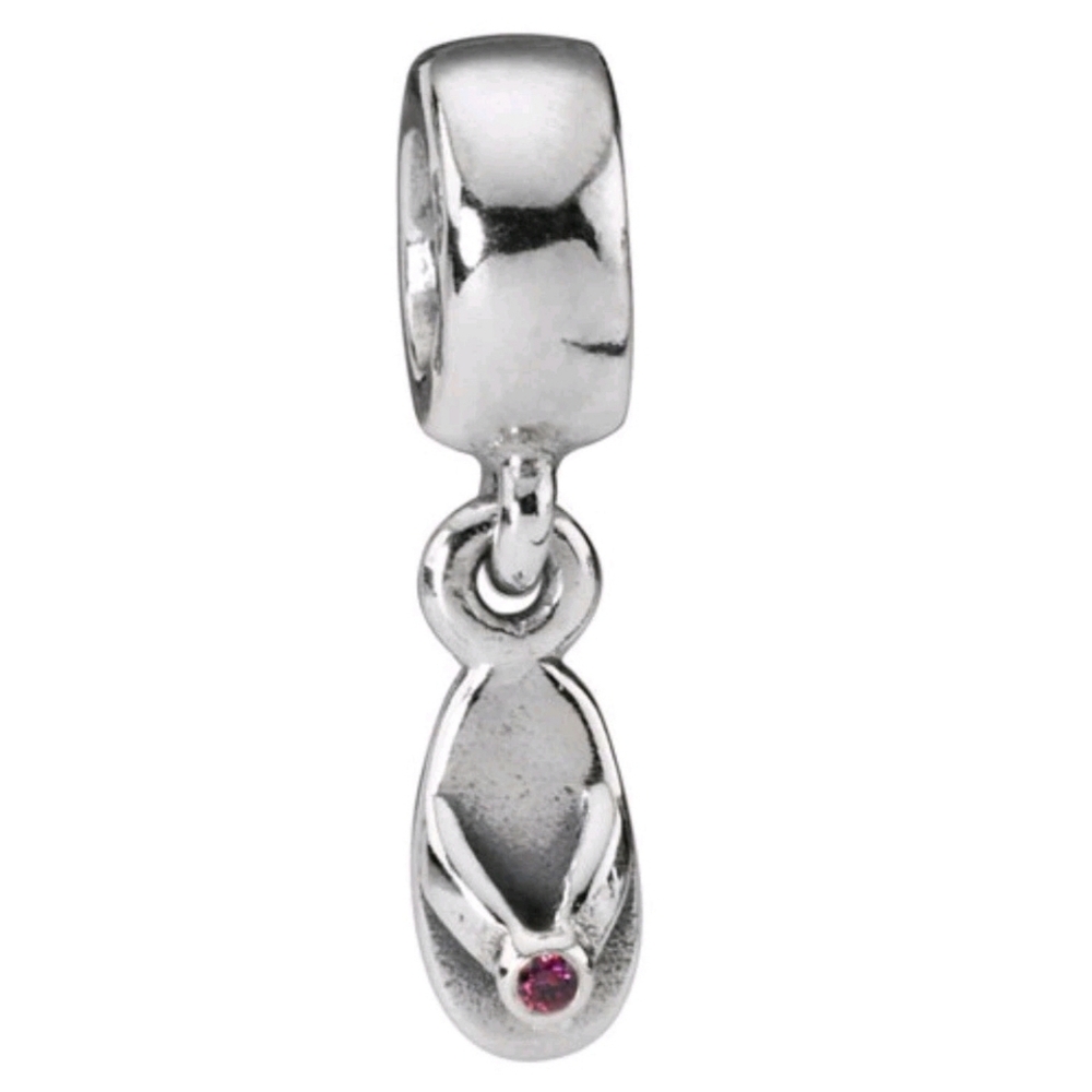 Pandora Sterling Silver Flip Flop Sandal Charm w/ Red Cubic Zirconia 790428CZ